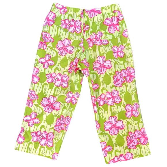 Lilly Pulitzer Floral Cropped Pants 8 Pink Green Preppy Coastal Beach Resort - Picture 5 of 7